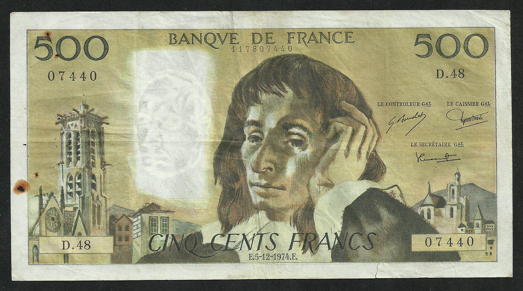 500 Francs Pascal (5-12-1974)