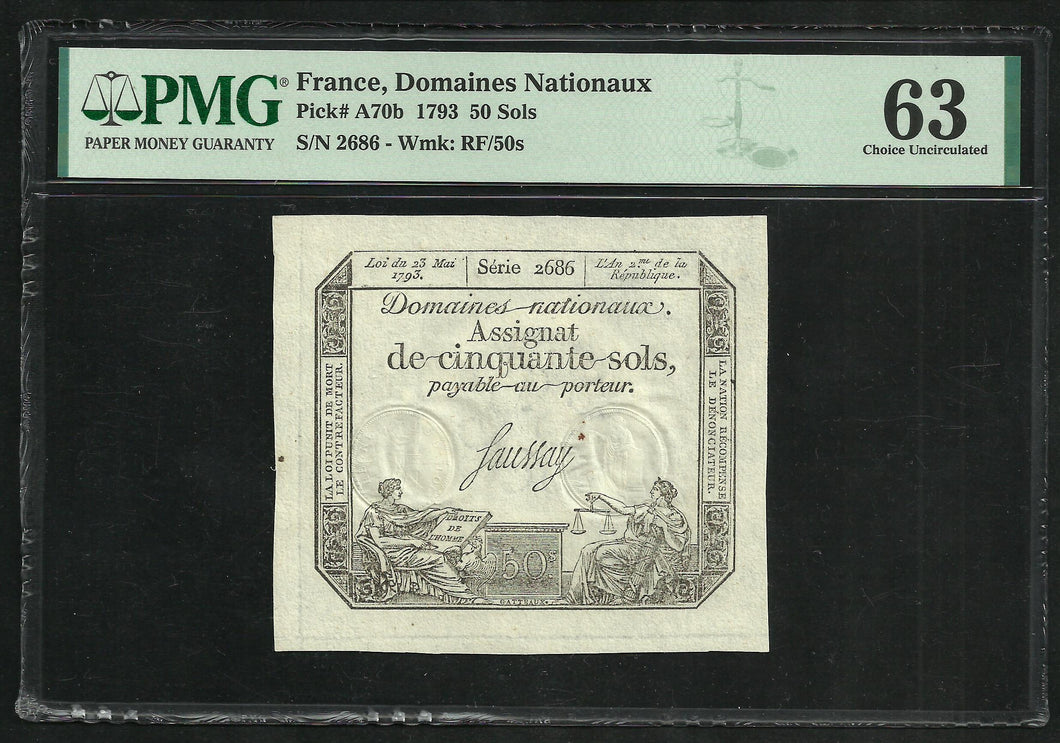 France : Assignat 50 Sols (23-05-1793) ; PMG : Choice UNC 63