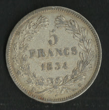 Charger l&#39;image dans la galerie, 5 Francs Argent Louis Philippe 1834 K
