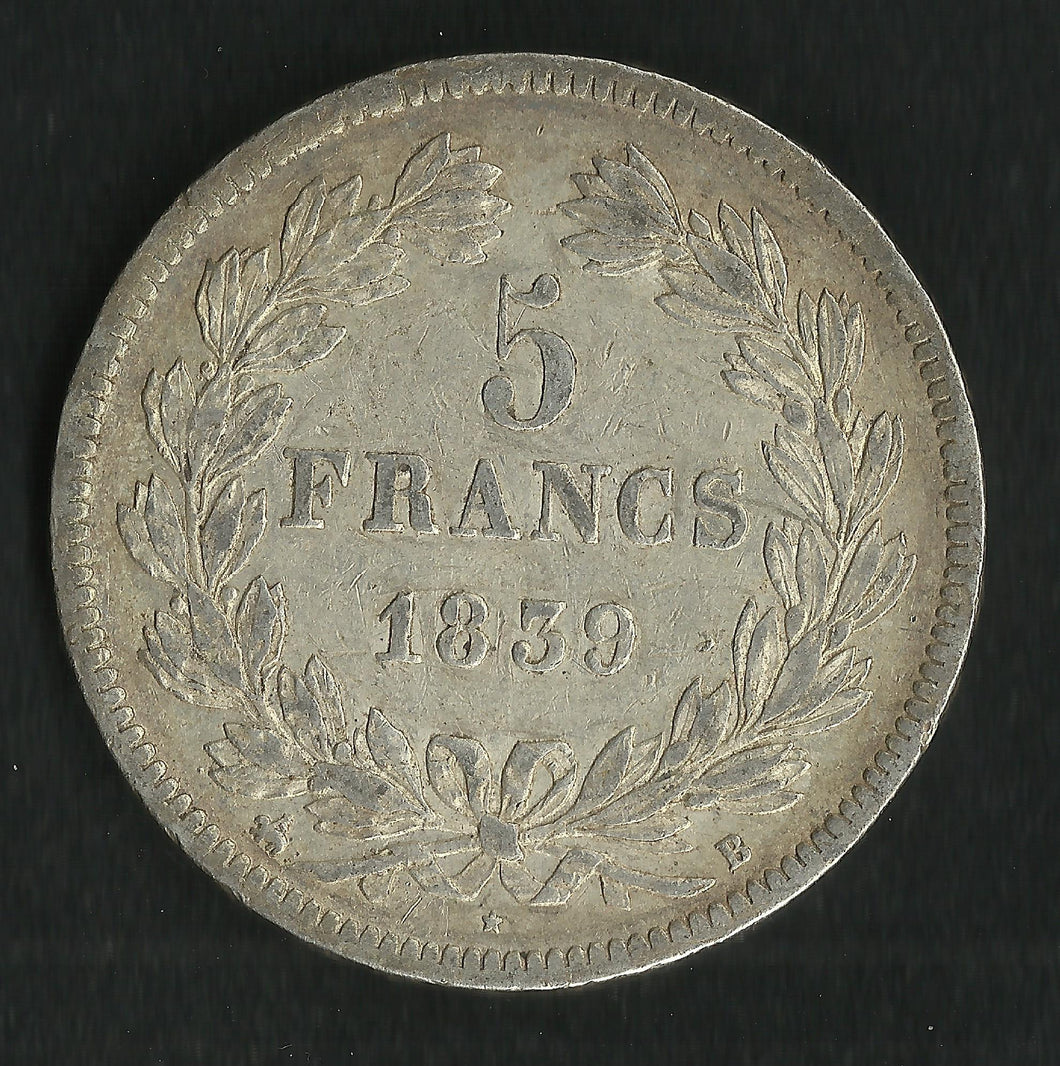 5 Francs Argent Louis Philippe 1839 B