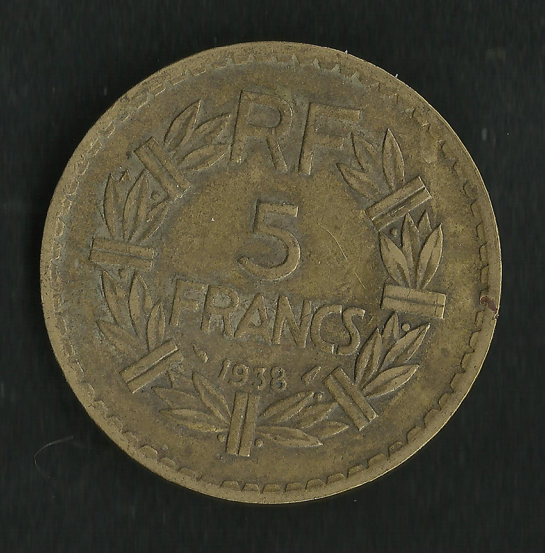 5 Francs Lavrillier Bronze Alu 1938