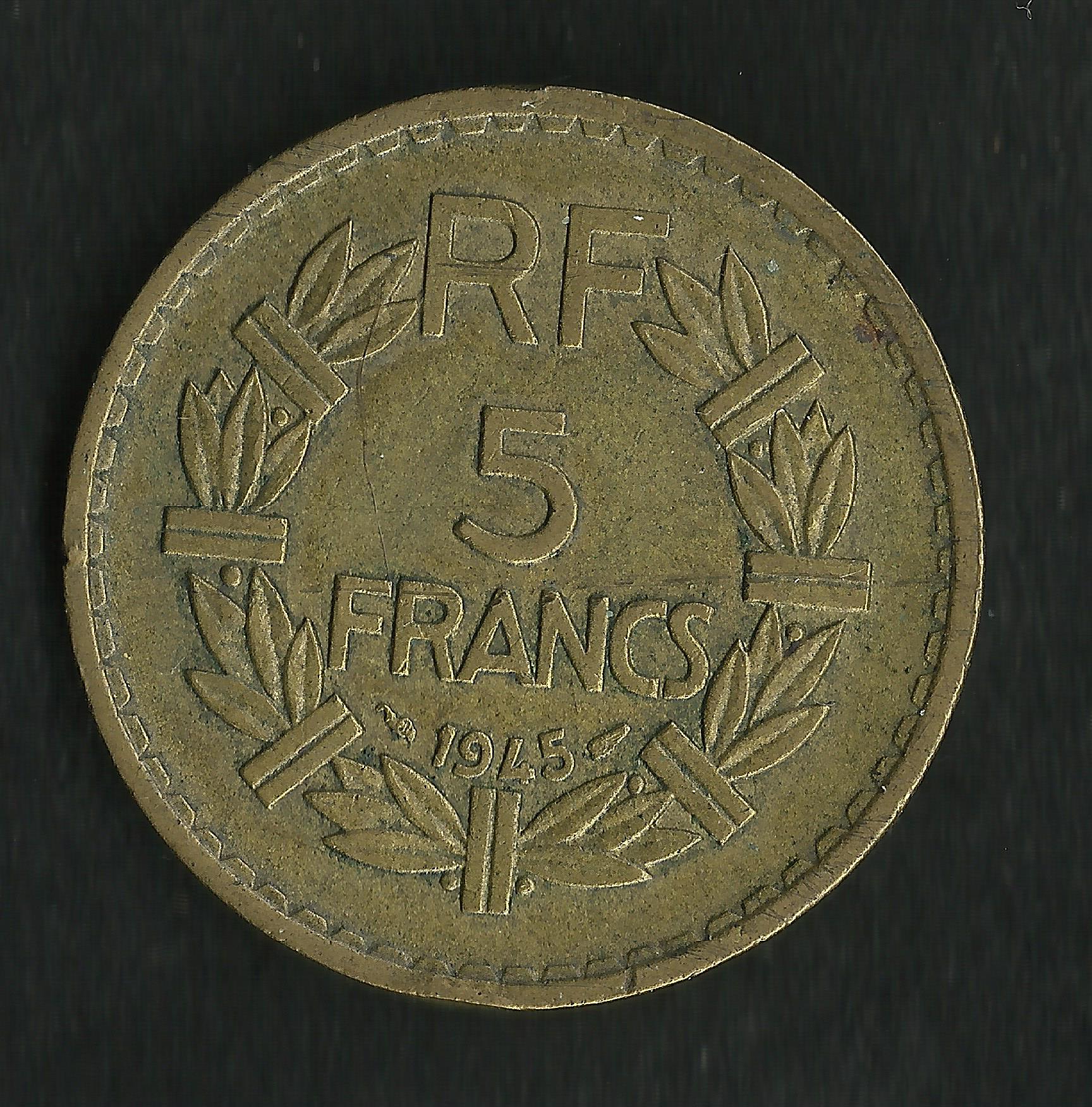 Pièce France 5 Francs Lavrillier 1945 - Bronze-aluminium - F.337/5 (État à Vérifier)