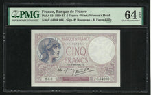 Charger l&#39;image dans la galerie, France : 5 Francs Violet (5-10-1939) ; PMG : Choice UNC 64 ; EPQ
