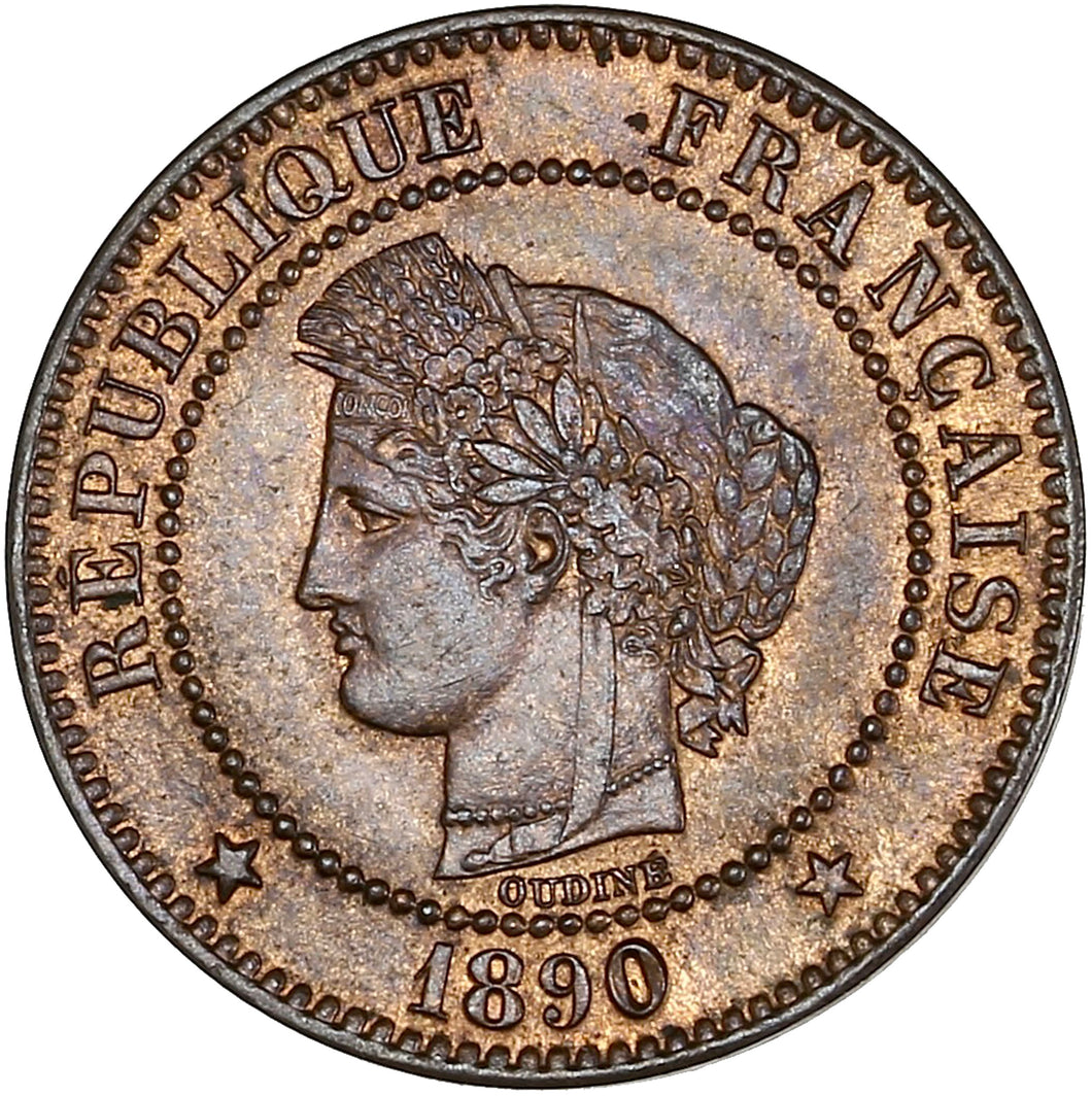 2 Centimes Cérès 1890 A ; GENI : MS 65 ; FDC