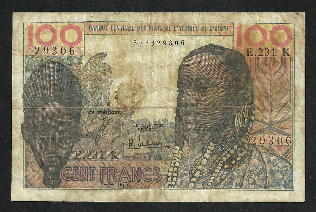 Afrique de l'Ouest : 100 Francs 1965 K Sénégal
