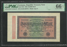 Charger l&#39;image dans la galerie, Germany : 20000 mark 1923 ; PMG Gem UNC 66 ; EPQ
