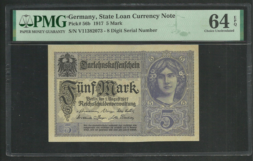 Germany : 5 mark 1917 ; PMG Choice UNC 64 ; EPQ