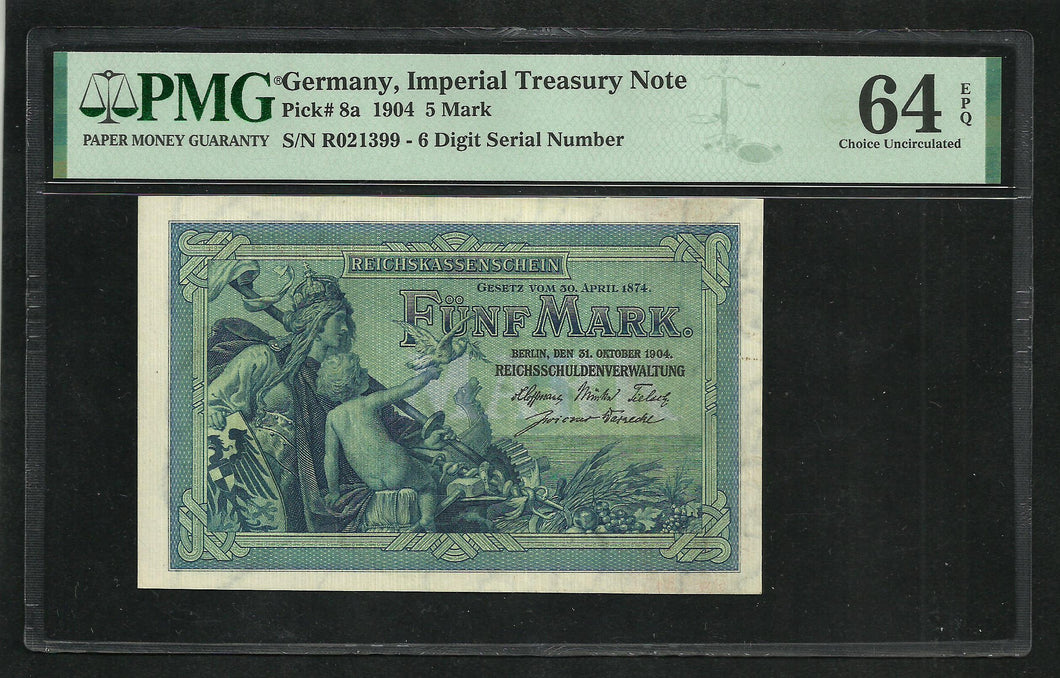 Germany : 5 Mark 1904 ; PMG : Choice UNC 64 ; EPQ