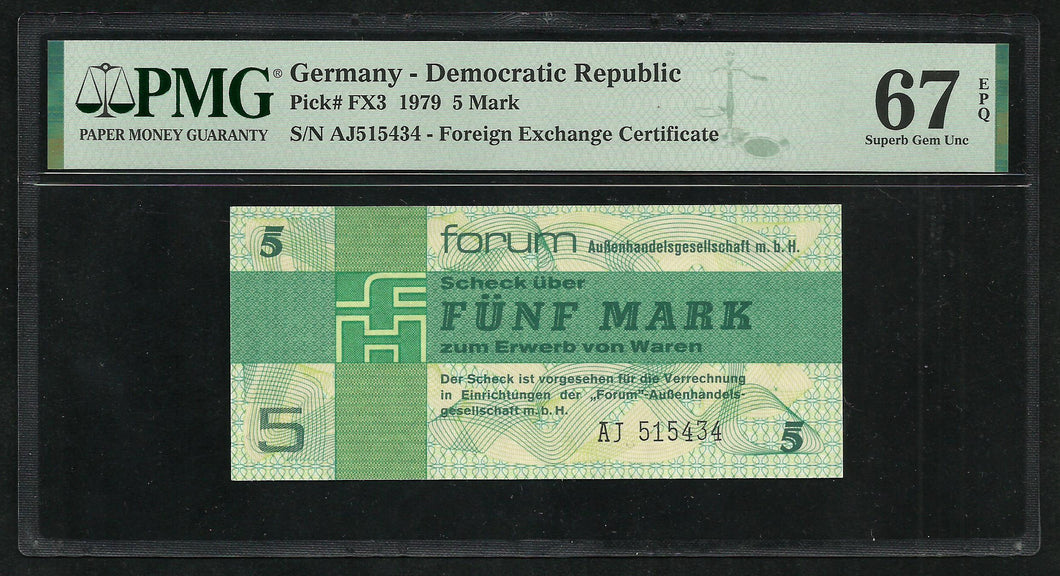 Germany : 5 Mark 1979 ; PMG : Superb Gem UNC 67 ; EPQ