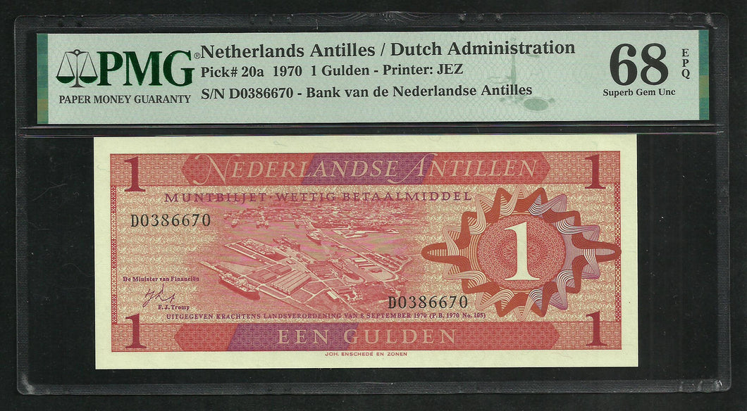 Netherlands Antilles : 1 Gulden 1970 ; PMG : Superb Gem UNC 68 ; EPQ