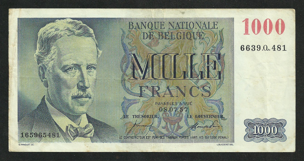 Belgique : 1000 Francs 1957 (1950 - 58)