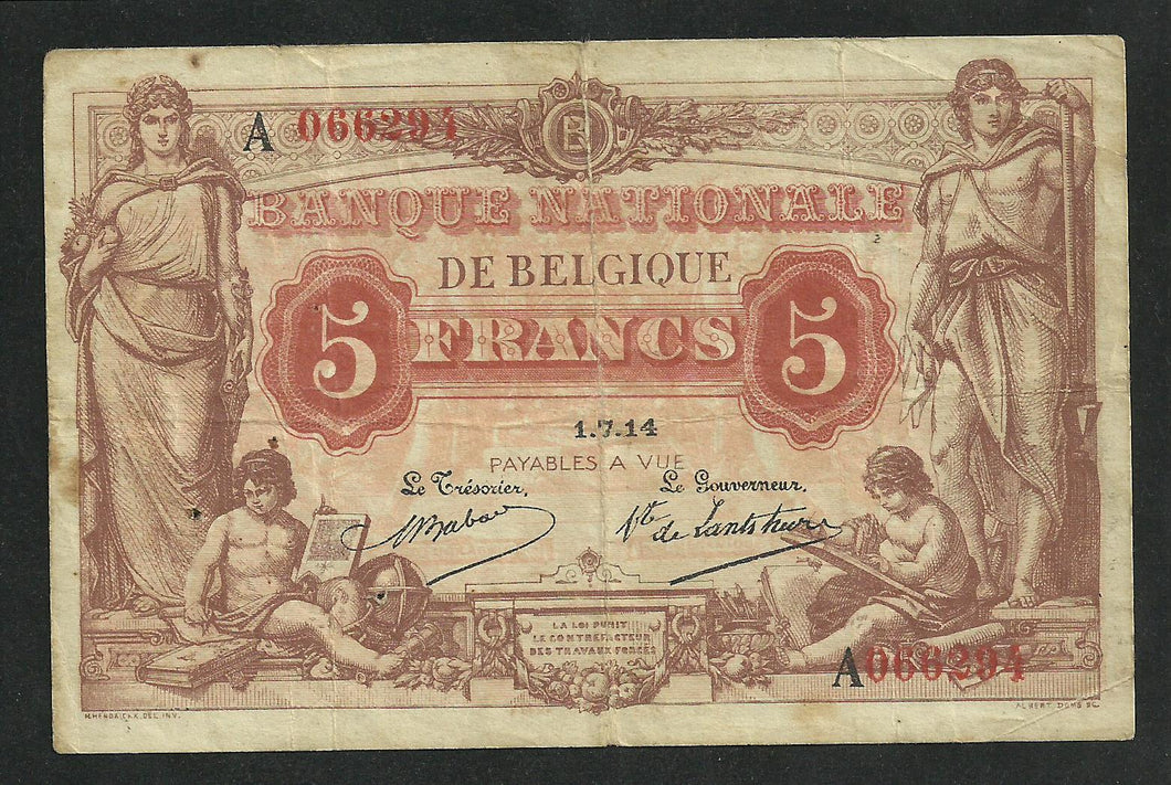 Belgique : 5 Francs 1914