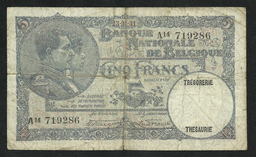 Belgique : 5 Francs 1931
