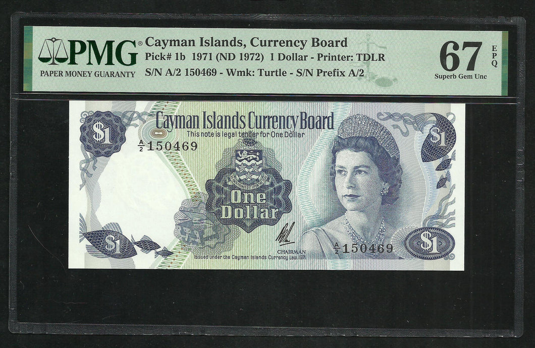 Cayman Islands : 1 Dollar 1971 ; PMG : Superb Gem UNC 67 ; EPQ