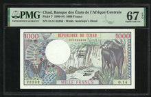 Charger l&#39;image dans la galerie, Chad : 1000 Francs 1980 ; PMG : Superb Gem UNC 67 ; EPQ

