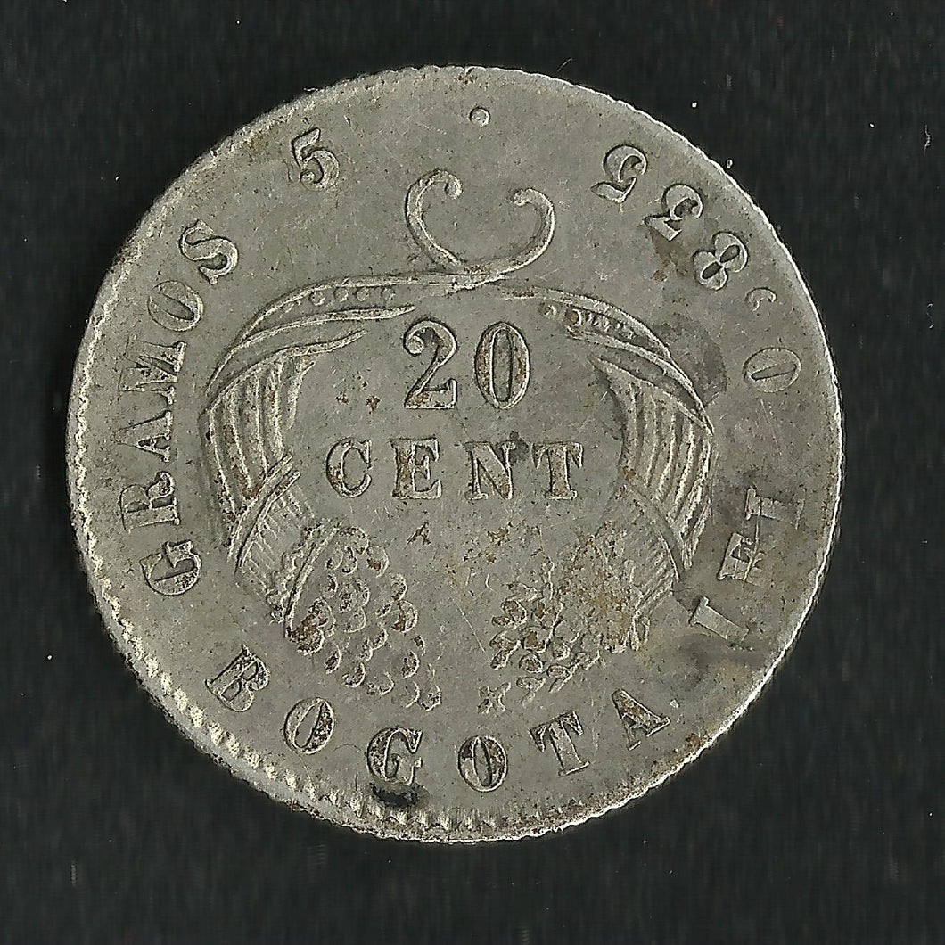 Colombie : 20 Centavos Argent 1884