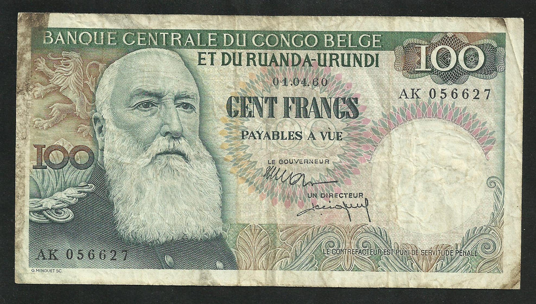 Congo Belge : 100 Francs 1960
