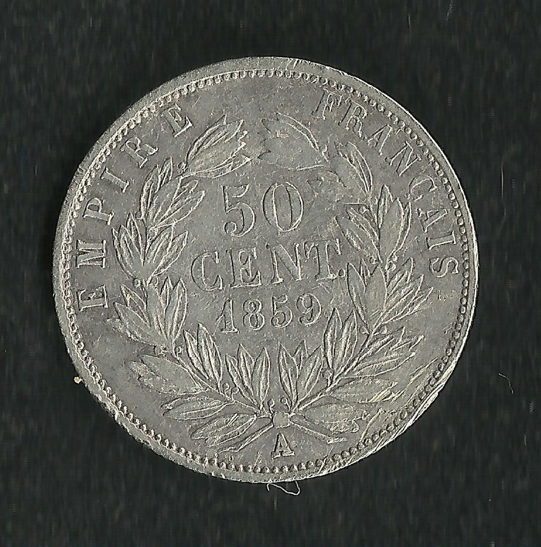 50 Centimes Argent Napoléon III Tête Nue 1859 A
