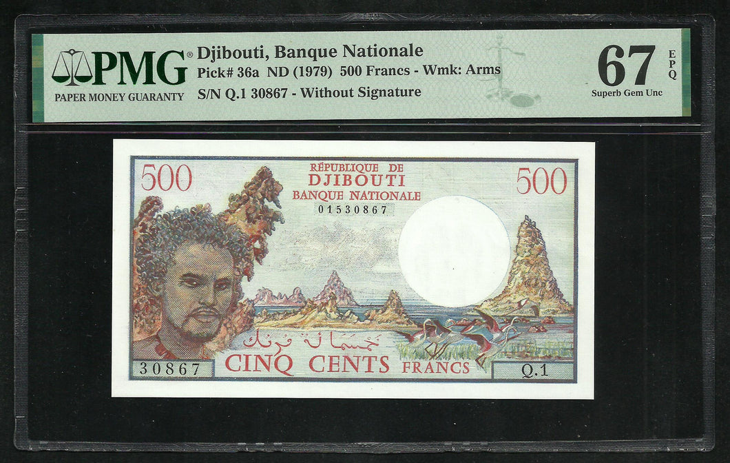 Djibouti : 500 Francs 1979 ; PMG : Superb Gem UNC 67 ; EPQ
