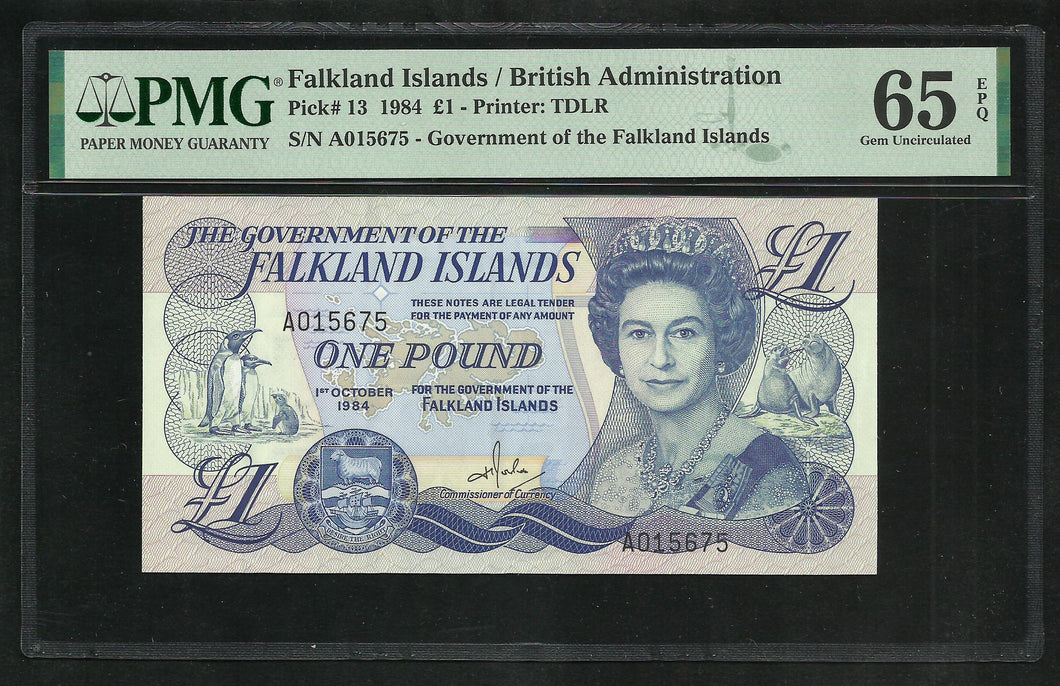 Falkland Islands : One Pound 1984 PMG : Gem UNC 65 ; EPQ