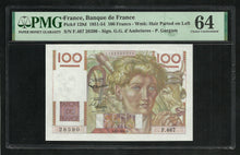 Charger l&#39;image dans la galerie, France : 100 Francs Paysan (4-9-1952) ; PMG : Choice UNC 64 ; EPQ

