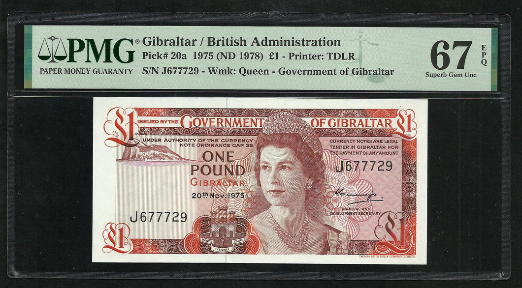 Gibraltar : One pound 1975 ; PMG : Superb Gem UNC 67 ; EPQ