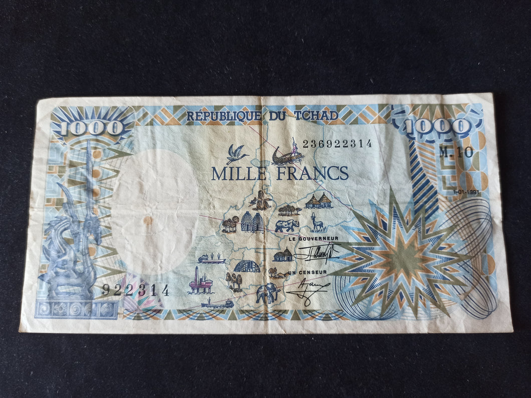 Tchad : 1000 Francs 1991 ; Année plus rare