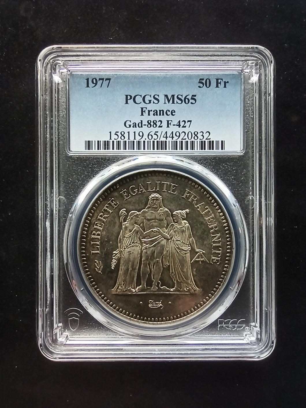 France : 50 Francs Silver 1977 ; PCGS : MS 65