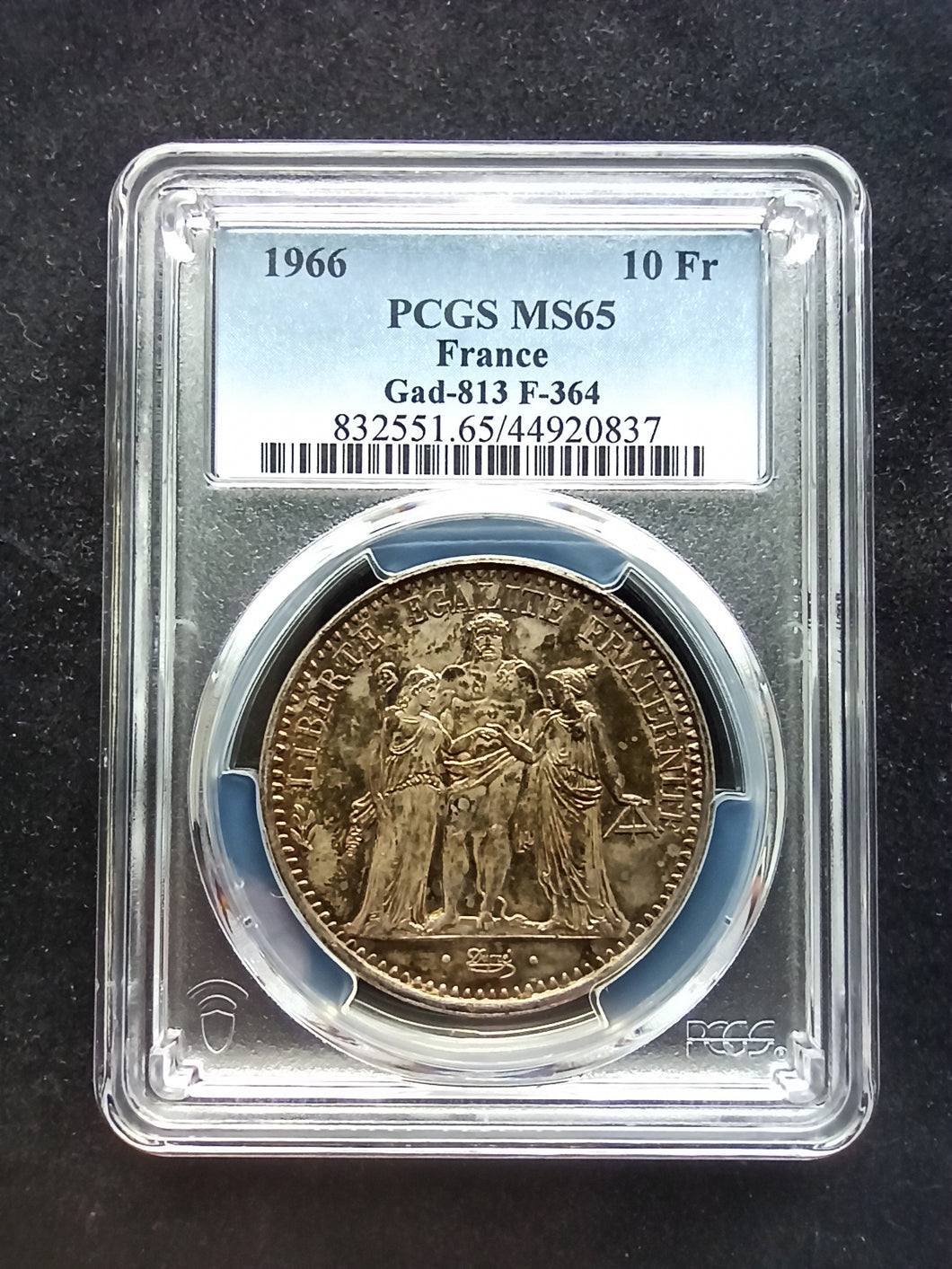 France : 10 Francs Silver Semeuse 1966 ; PCGS : MS 65