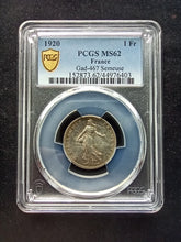Charger l&#39;image dans la galerie, France : 1 Franc Silver Semeuse 1920 ; PCGS : MS 62
