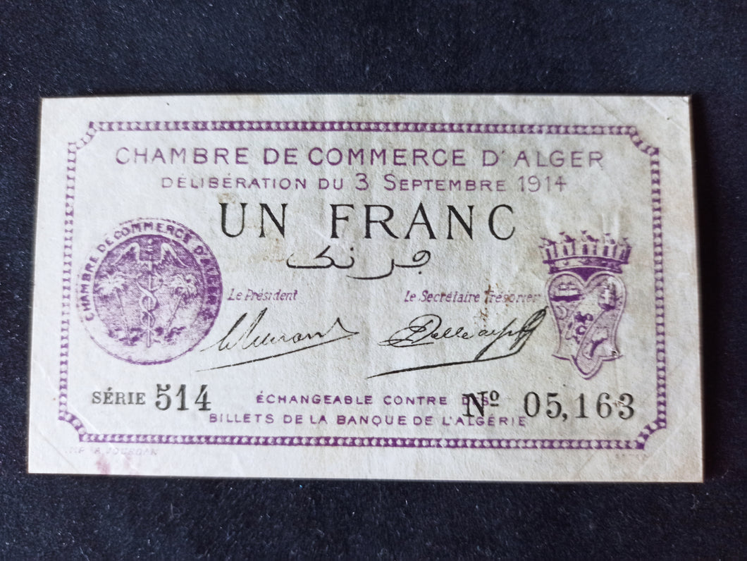 Chambre de Commerce d'Alger : Un Franc 1914