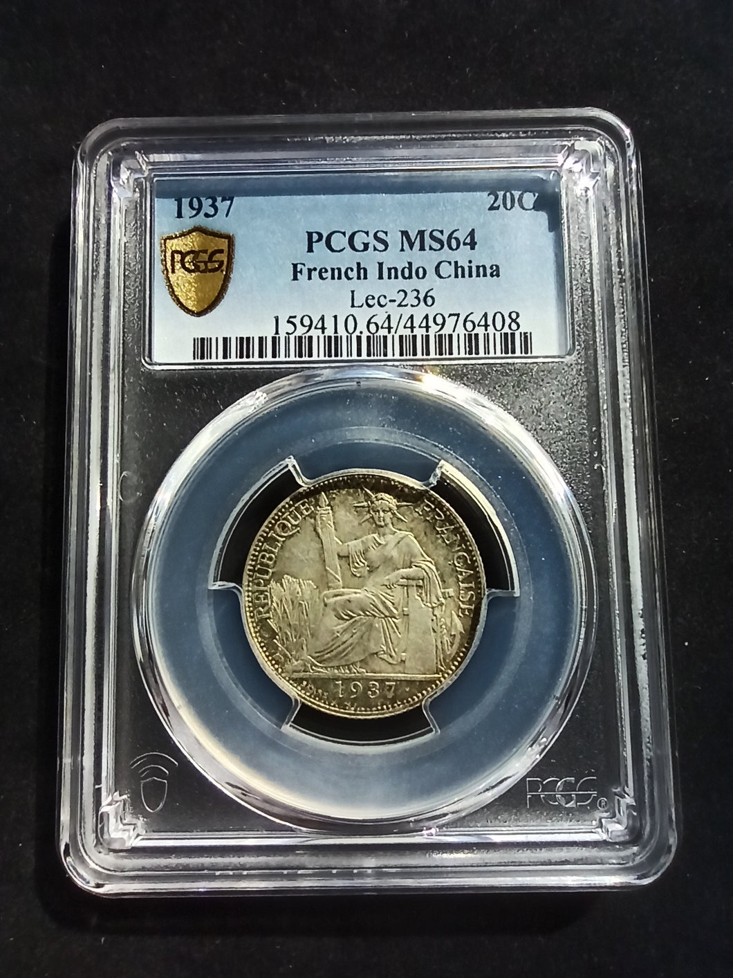 French Indo china : 20 Cent Silver 1937 ; PCGS MS 64