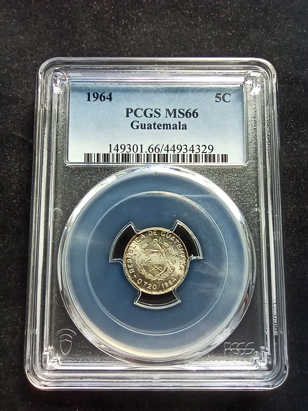Guatemala : 5 Centavos Silver 1964 ; PCGS MS 66