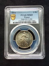 Charger l&#39;image dans la galerie, France : 2 Francs Semeuse 1916 Silver ; PCGS MS 65
