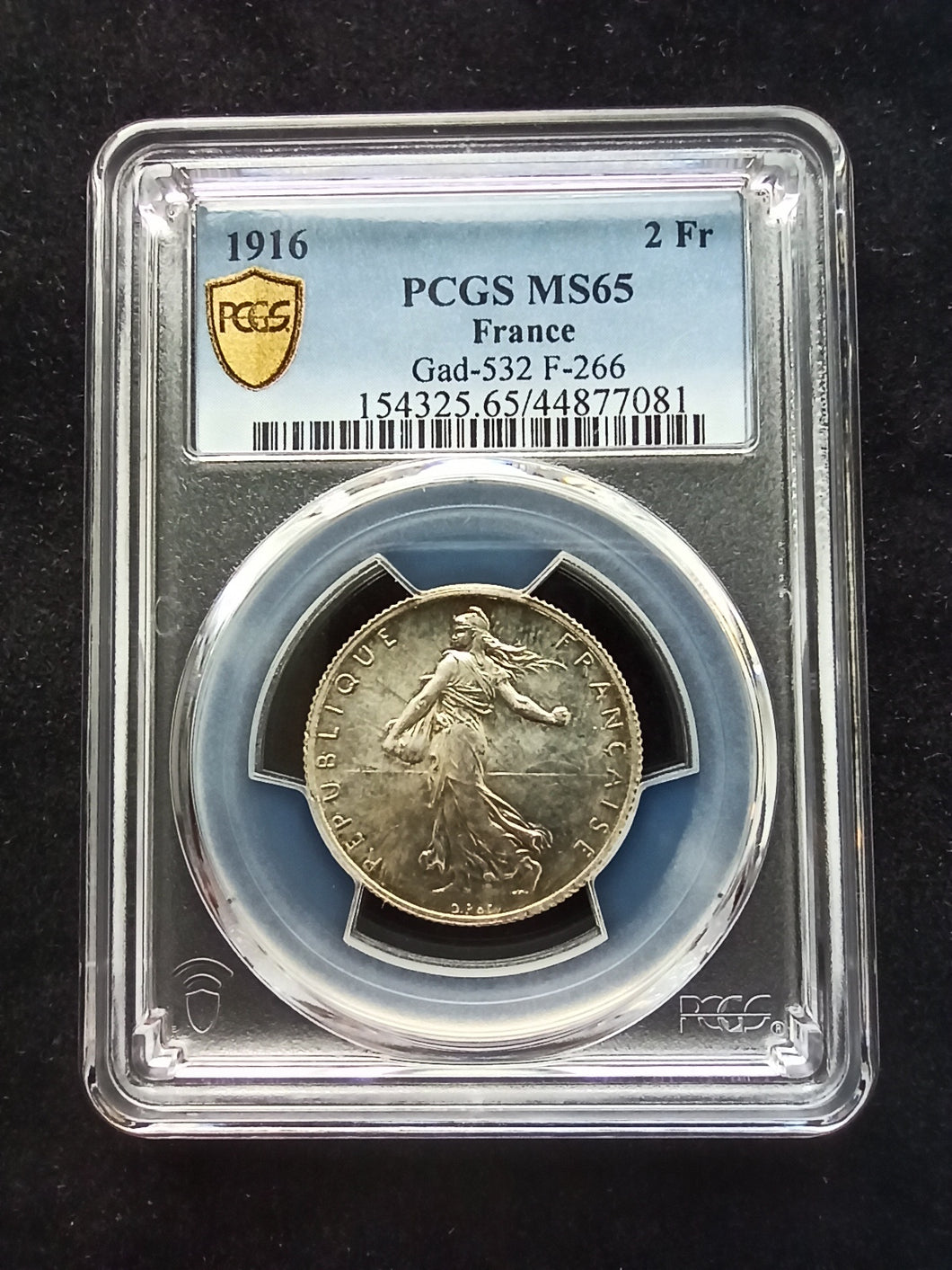 France : 2 Francs Semeuse 1916 Silver ; PCGS MS 65