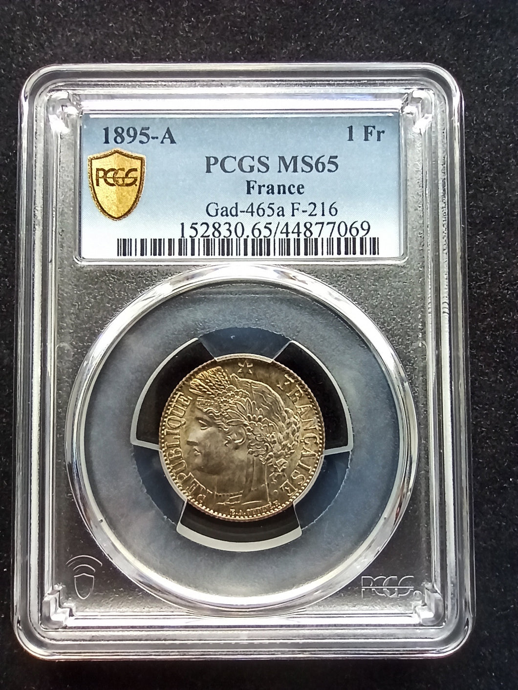 1 Franc Argent Cérès 1895 A ; PCGS MS 65