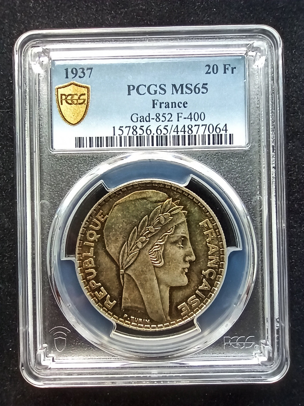 20 Francs Argent Turin 1937 ; PCGS MS 65