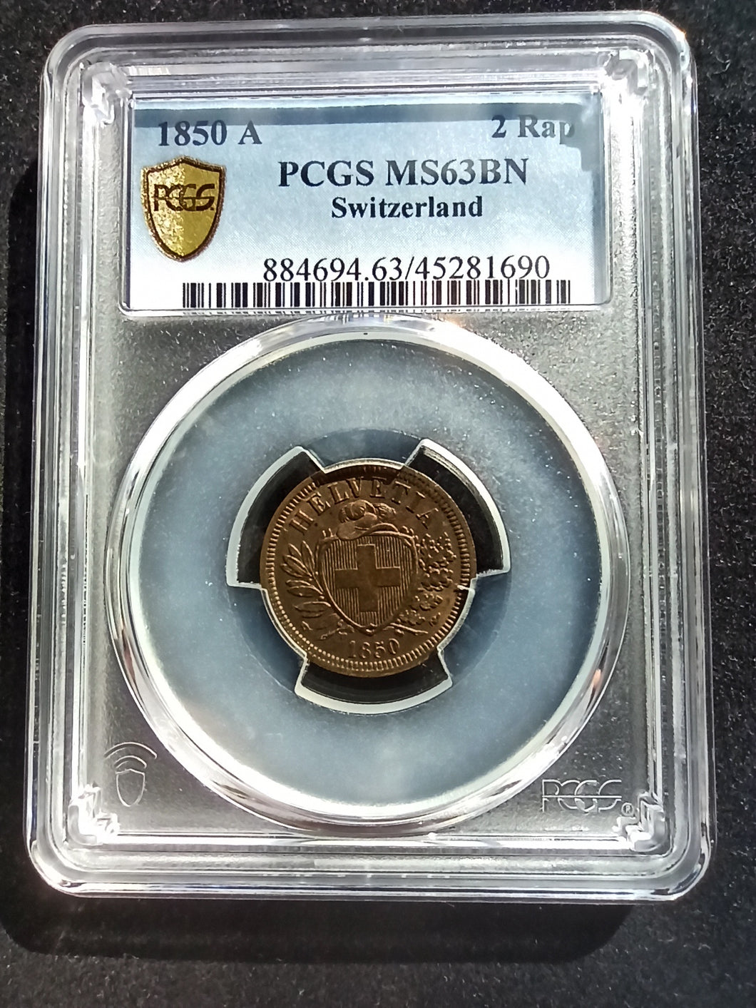 Switzerland : 2 Rappen 1850 ; PCGS MS 63