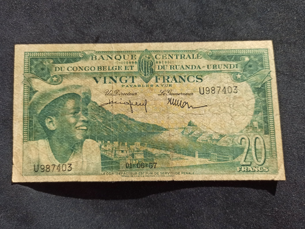 Congo Belge : 20 Francs 1957