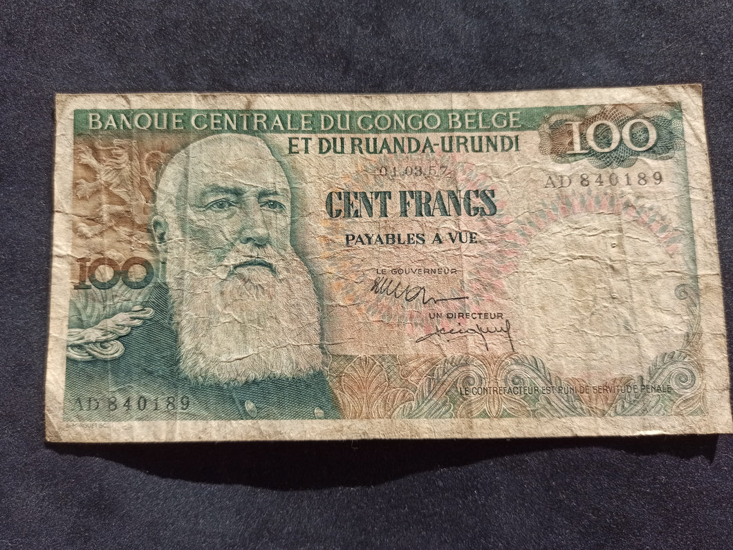 Congo Belge : 100 Francs 1957