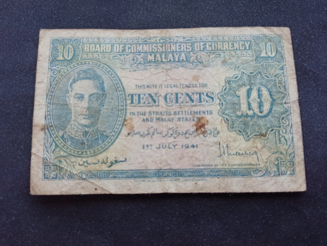 Malaya : 10 Cents 1941