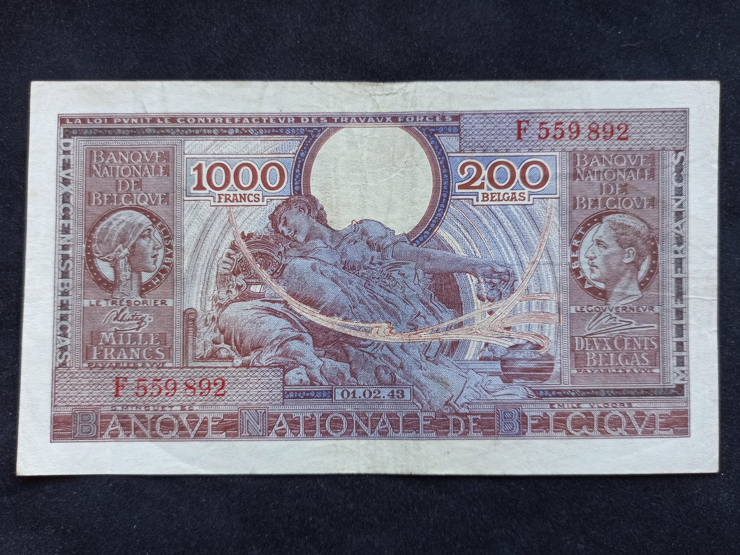 Belgique : 1000 Francs / 200 Belgas (01-02-1943)