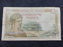 Charger l&#39;image dans la galerie, RARE : 50 Francs Cérès (17-2-1938)
