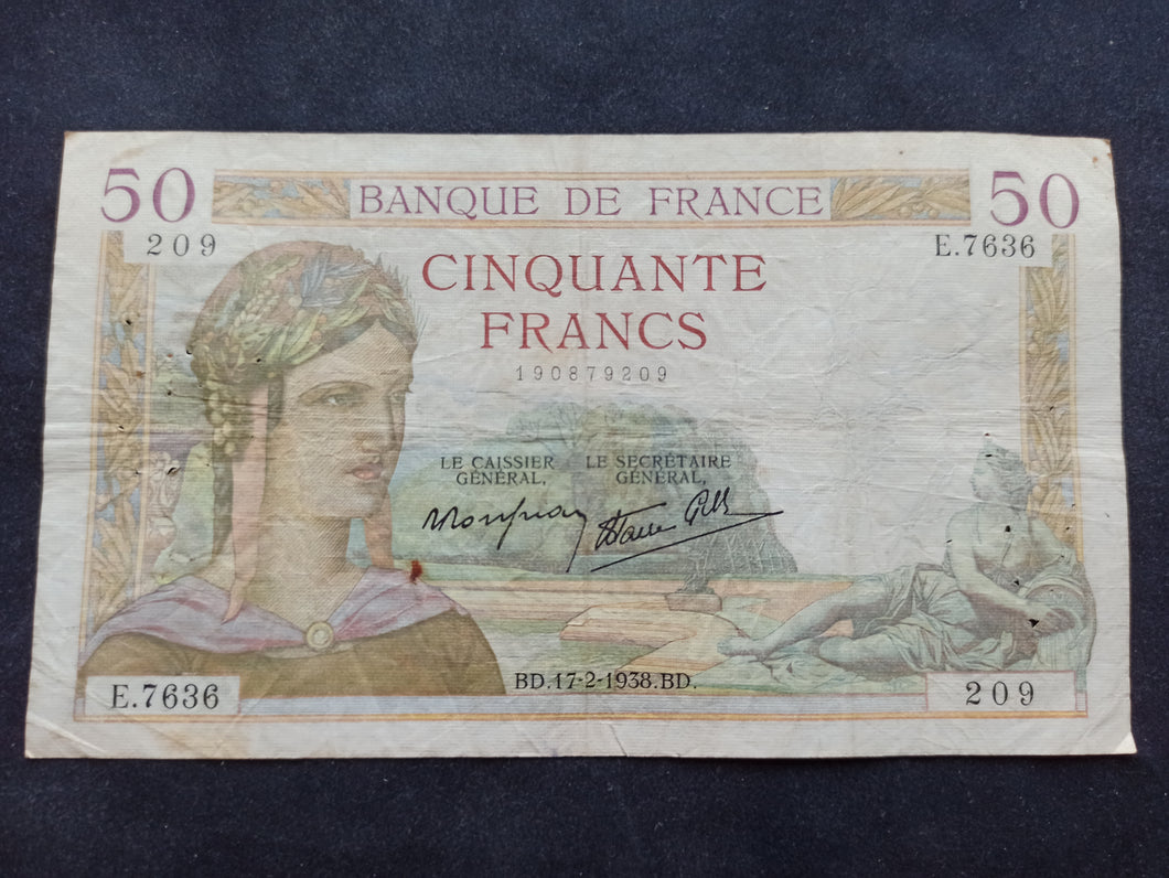 RARE : 50 Francs Cérès (17-2-1938)