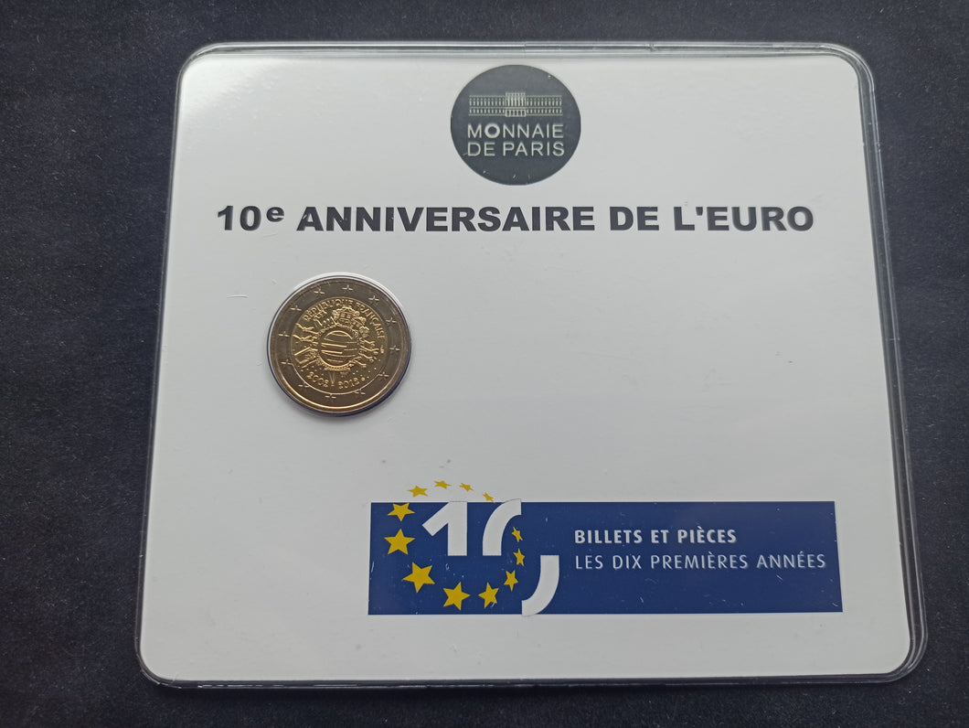 2012 : 2 Euro Commémorative Coincard Bu France ; 10 Ans de l'Euro