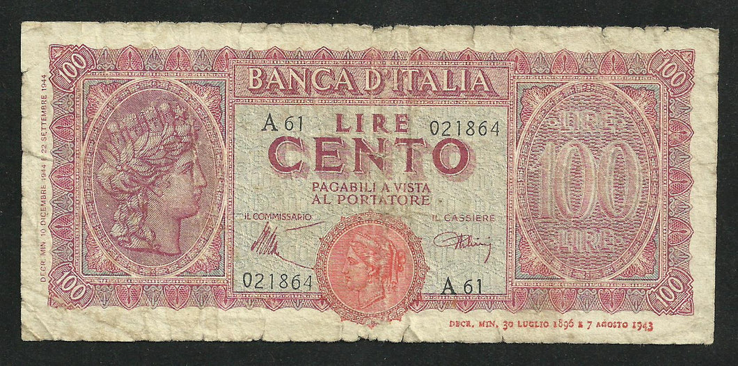 Italie : 100 Lire 1944