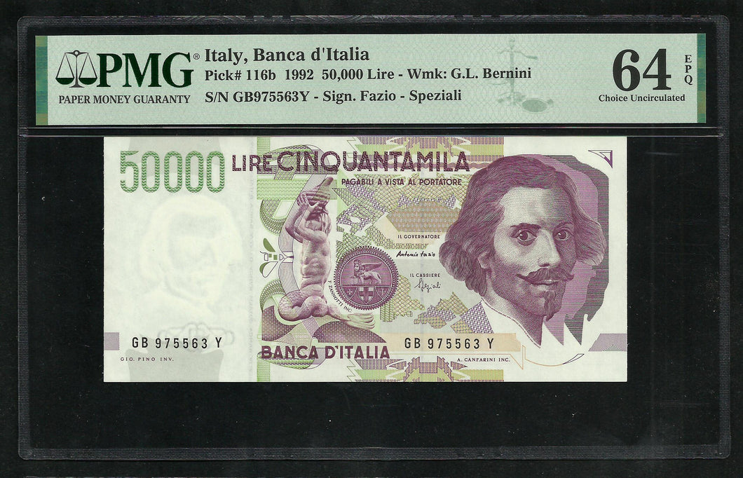 Italy : 50000 Lire 1992 ; PMG : Choice UNC 64 ; EPQ