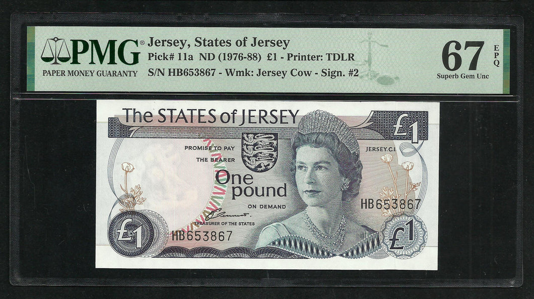 Jersey : One Pound 1976-88 ; PMG : Superb Gem UNC 67 ; EPQ