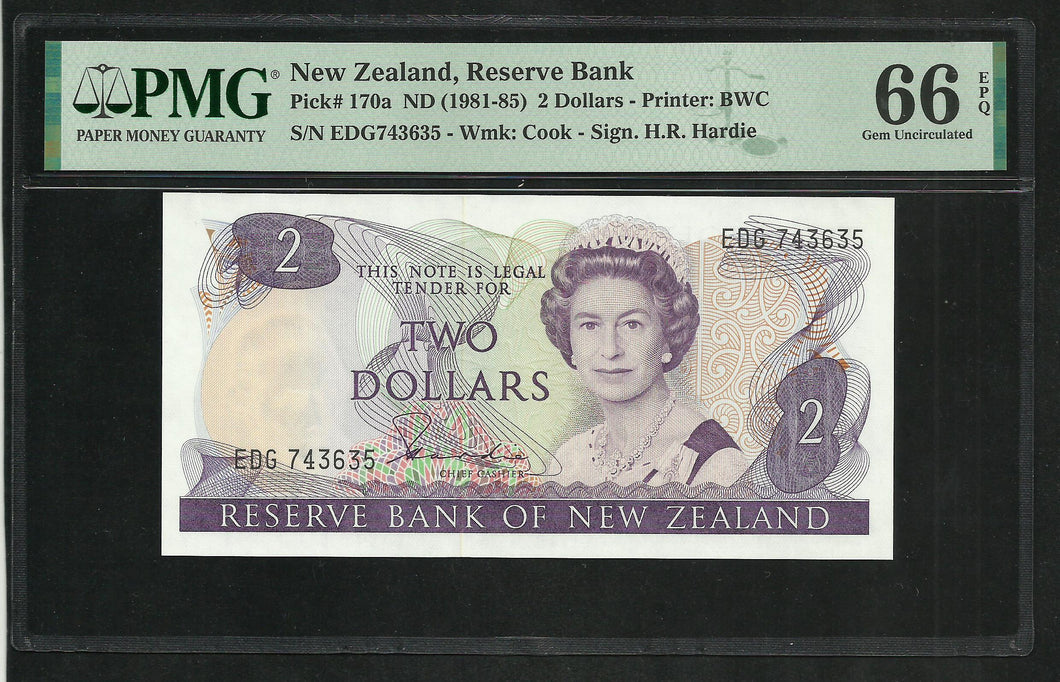 New Zealand : 2 Dollars 1981-85 ; PMG : Gem UNC 66 ; EPQ