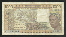 Charger l&#39;image dans la galerie, Afrique de l&#39;Ouest : 1000 Francs 1988 K
